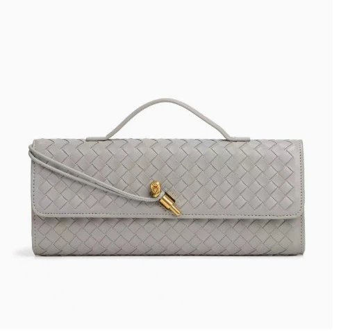 Unbranded Crossbody Bags Woven top-handle flap bag with gold-tone turn-lock — Agate Gray
