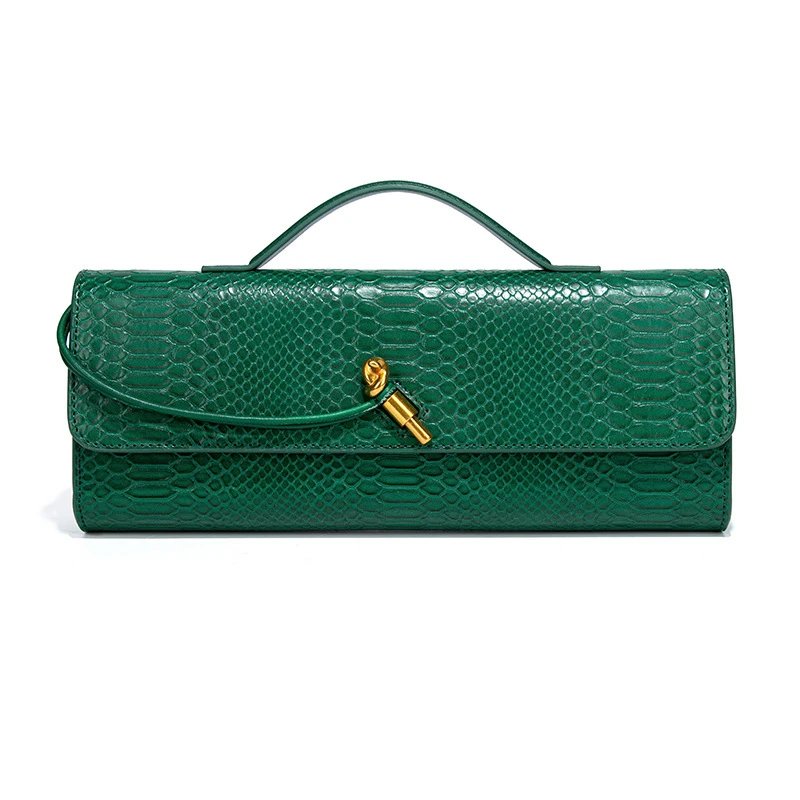 Unbranded Crossbody Bags Woven top-handle flap bag with gold-tone turn-lock — Snake Emerald