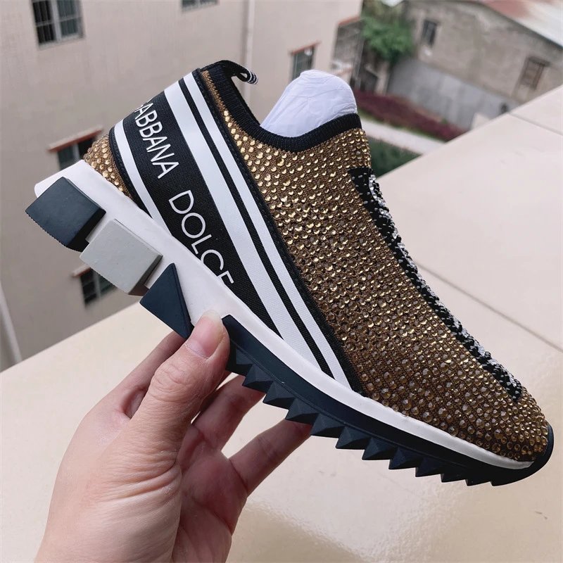 Dolce & Gabbana Sneakers Rhinestone Slip-On Chunky Sole — Style 11