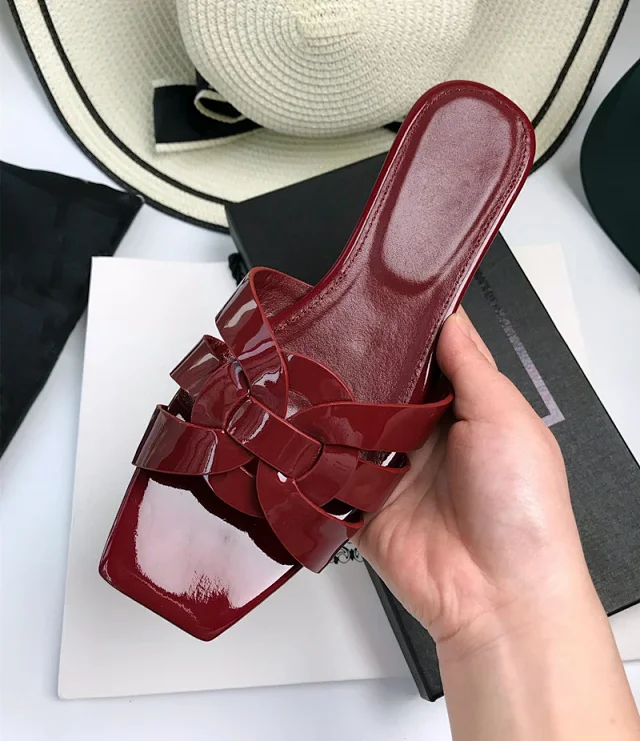 Unbranded Sandals Square-Toe Woven Strap Flat Slides product detail image 2