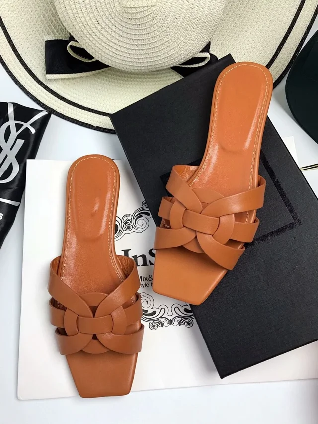 Unbranded Sandals Square-Toe Woven Strap Flat Slides product detail image 13