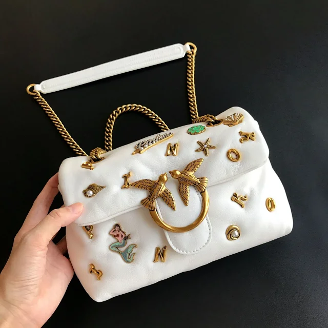 Pinko Crossbody Bags Padded quilted bag with double-bird clasp and chain strap product detail image 33