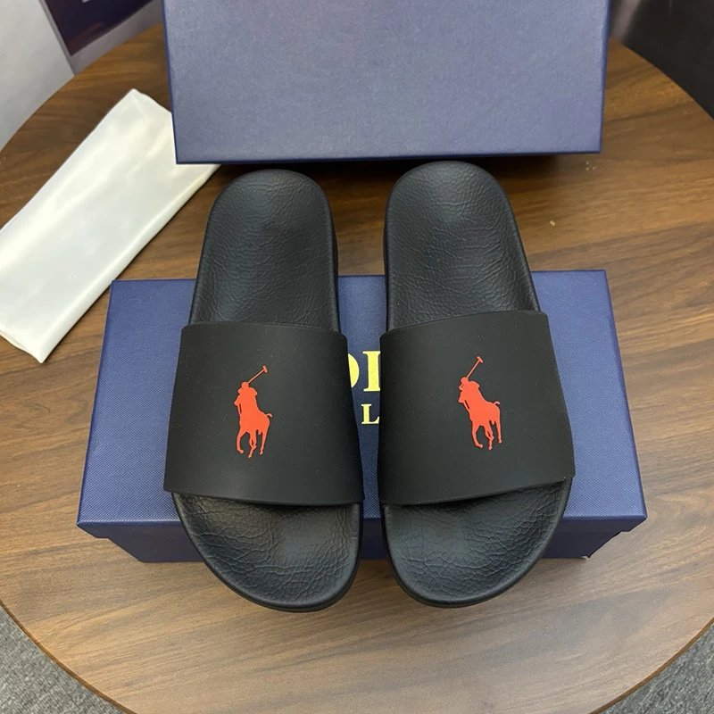 Polo Ralph Lauren Slippers Player Logo Slide — Black and red
