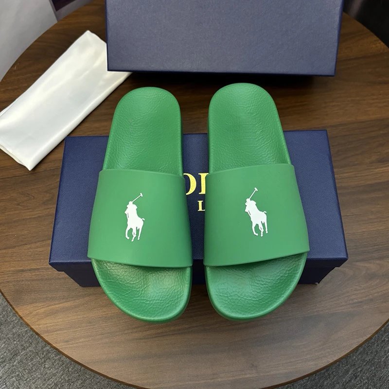 Polo Ralph Lauren Slippers Player Logo Slide — Green White Horse