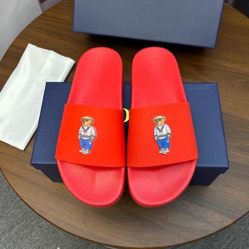 Polo Ralph Lauren Slippers Player Logo Slide — red blue bear