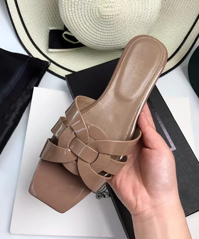 Unbranded Sandals Square-Toe Woven Strap Flat Slides product detail image 5