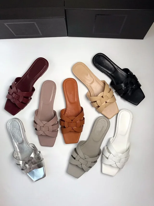 Unbranded Sandals Square-Toe Woven Strap Flat Slides product detail image 11