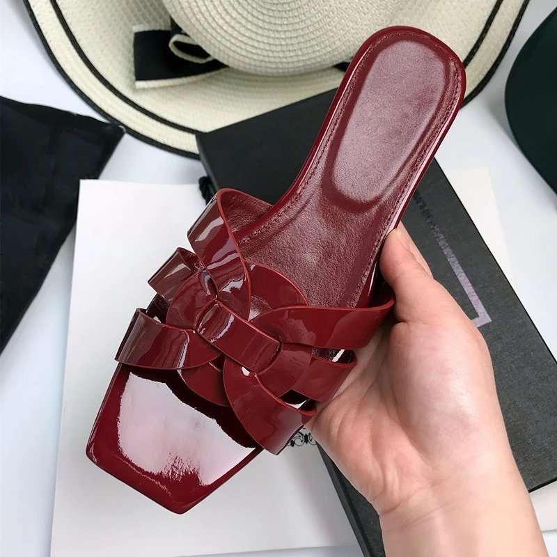 Unbranded Sandals Square-Toe Woven Strap Flat Slides image 4