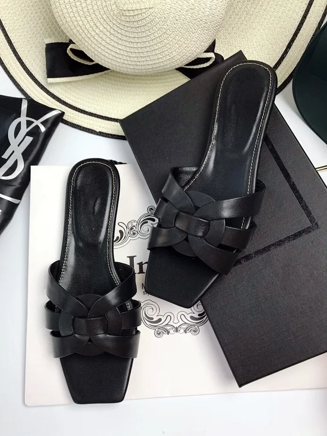 Unbranded Sandals Square-Toe Woven Strap Flat Slides product detail image 15