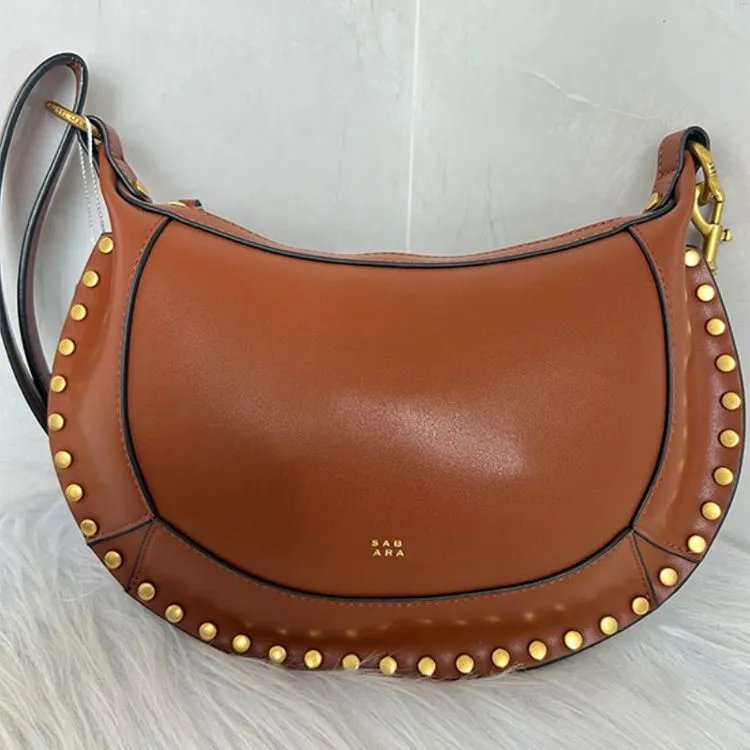 Sabe Aran Shoulder Bags Studded Half-Moon Bag — Dark brown