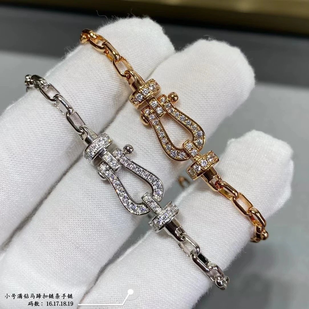 FRED Jewelry Force 10 braided cord buckle bracelet — Platinum medium-sized fully diamond-studded buckle bracelet
