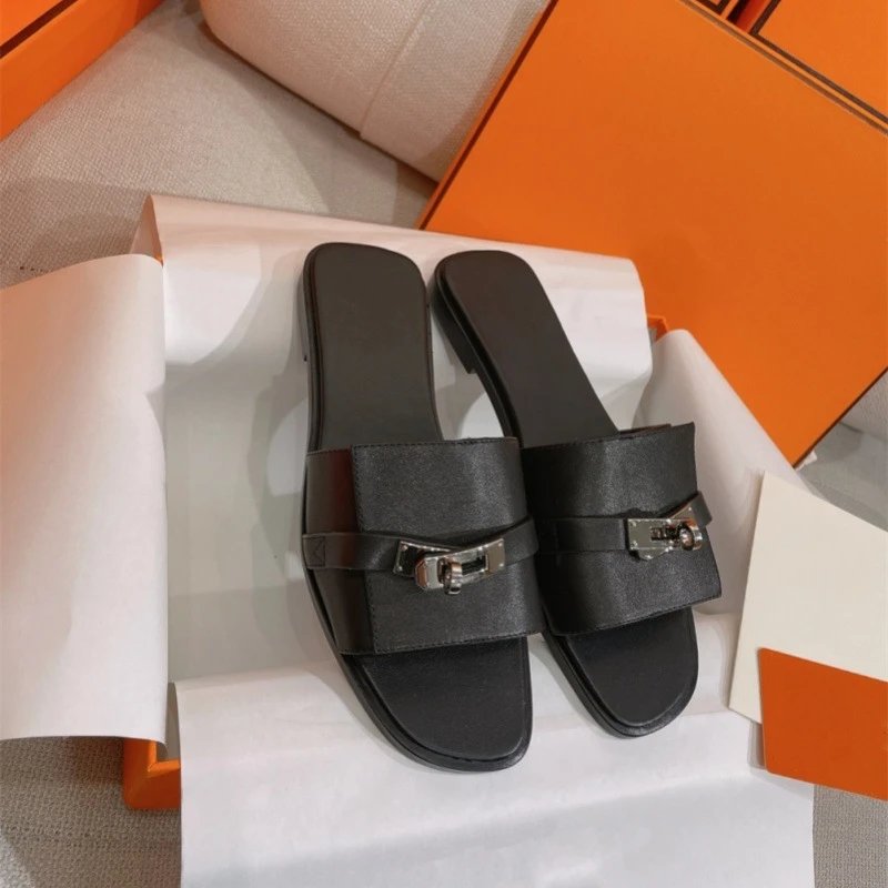 Unbranded Sandals Flat slide with metal buckle detail — Black