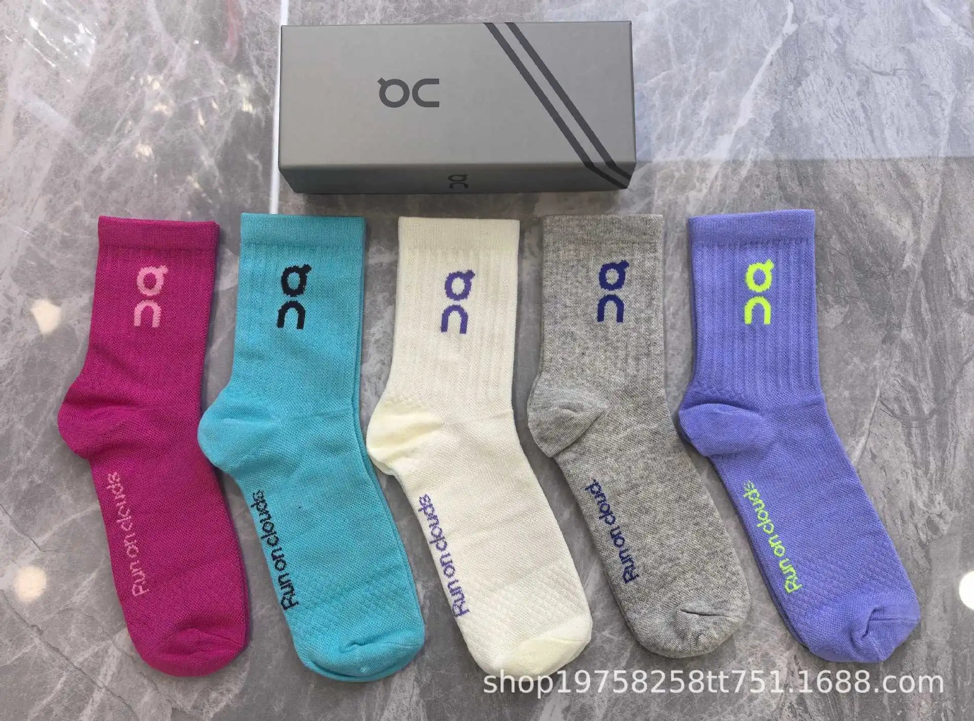On Socks 5-Pair Logo Crew — 5 Double color mixed (original boxed 03)