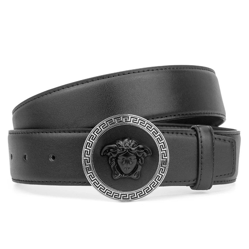 ZUER Belts Snake-haired face buckle — Great Wall Silver Black