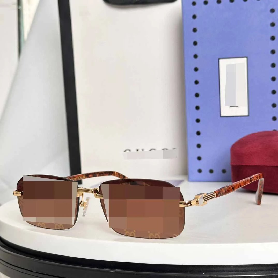 Unbranded Eyewear Rimless rectangular sunglasses with decorative metal temples — Hawksbill Printing