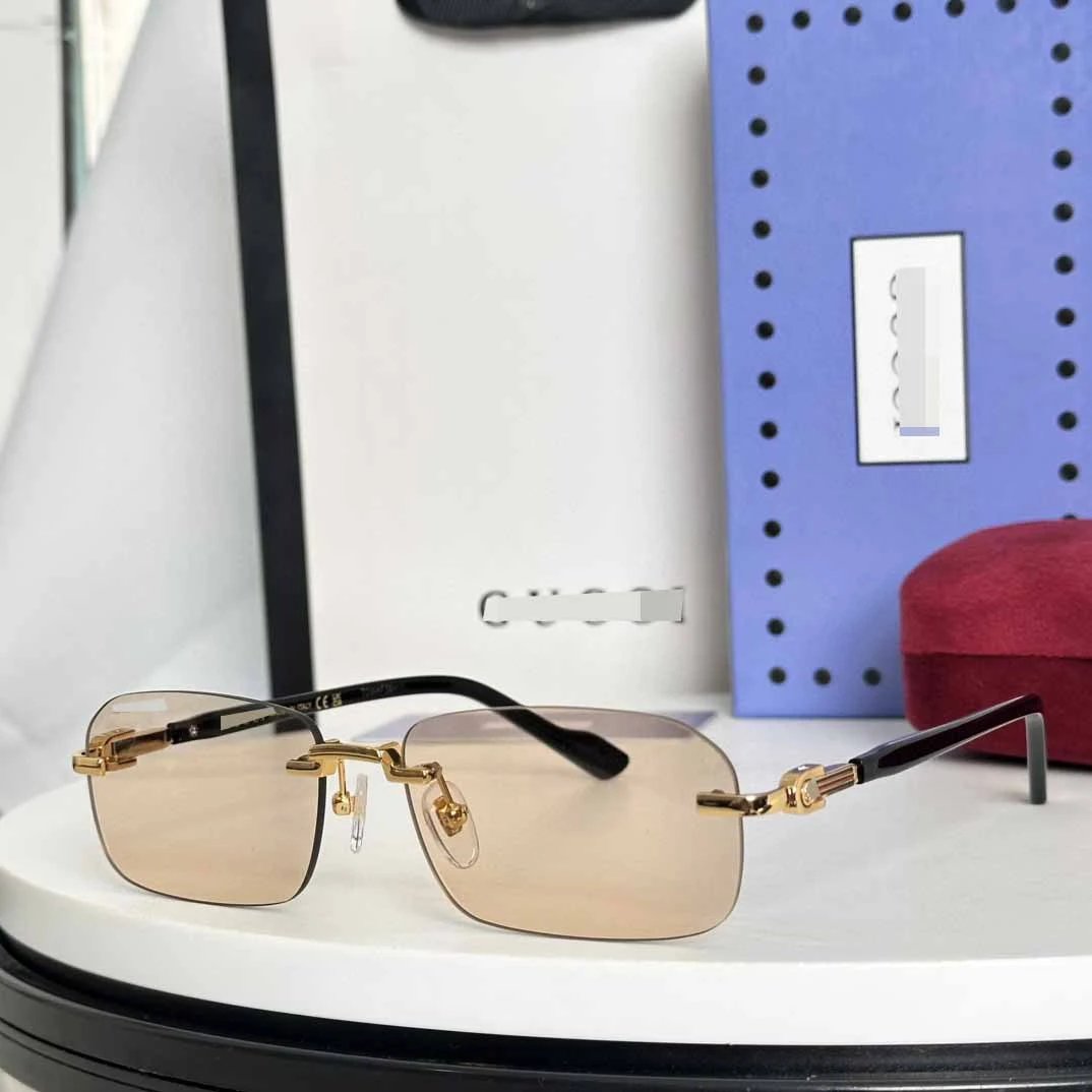 Unbranded Eyewear Rimless rectangular sunglasses with decorative metal temples — Golden (without box)