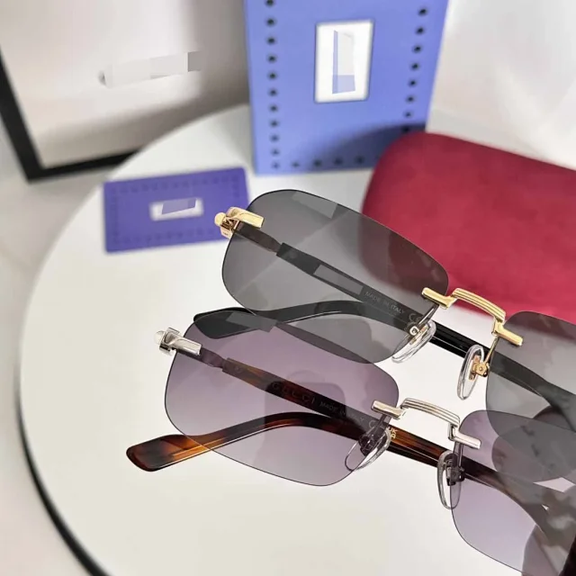 Unbranded Eyewear Rimless rectangular sunglasses with decorative metal temples product detail image 14