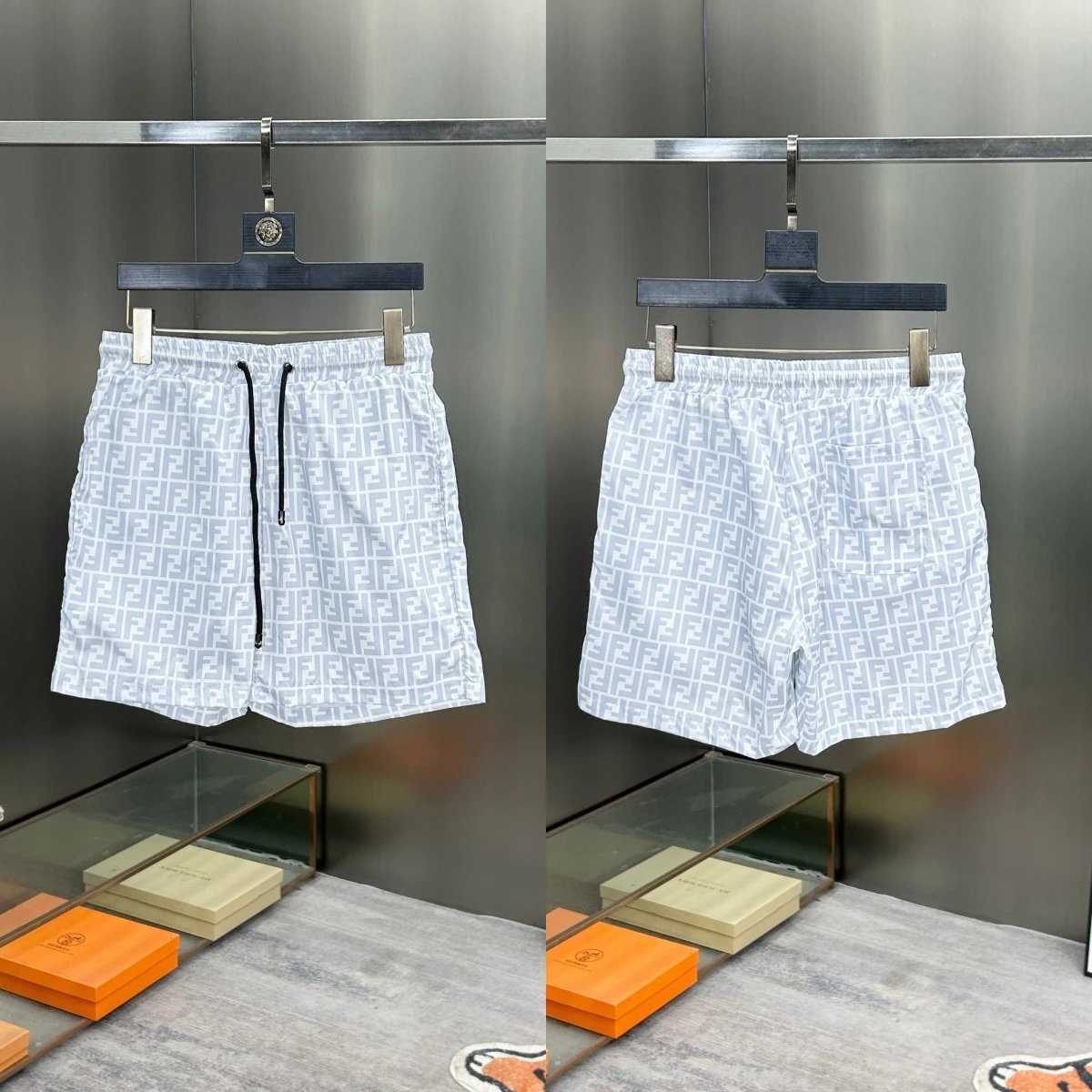 Fendi Swimwear FF monogram swim shorts — 313 Silver Gray