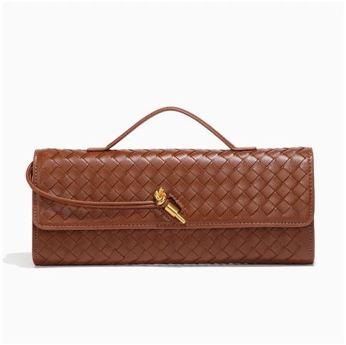 Unbranded Crossbody Bags Woven top-handle flap bag with gold-tone turn-lock — Dark brown
