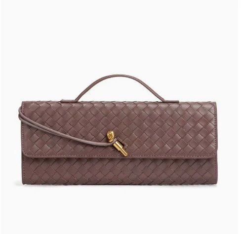 Unbranded Crossbody Bags Woven top-handle flap bag with gold-tone turn-lock — Gray-brown