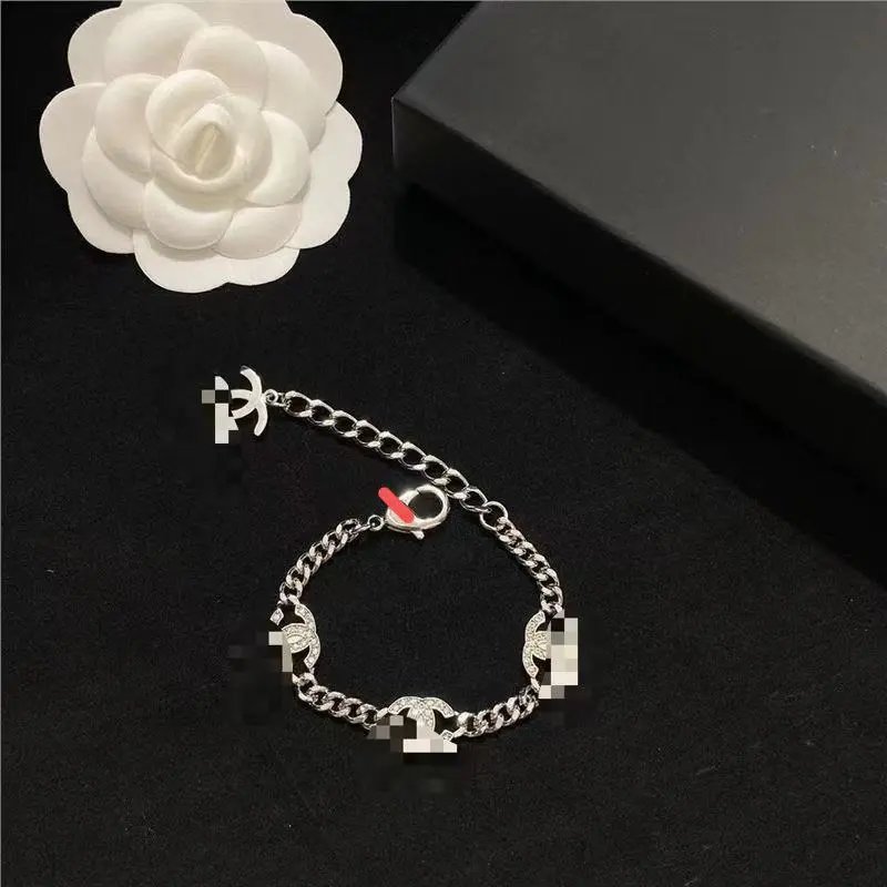 Chanel Jewelry Crystal Double C Cuban Chain Bracelet — Silver bracelet