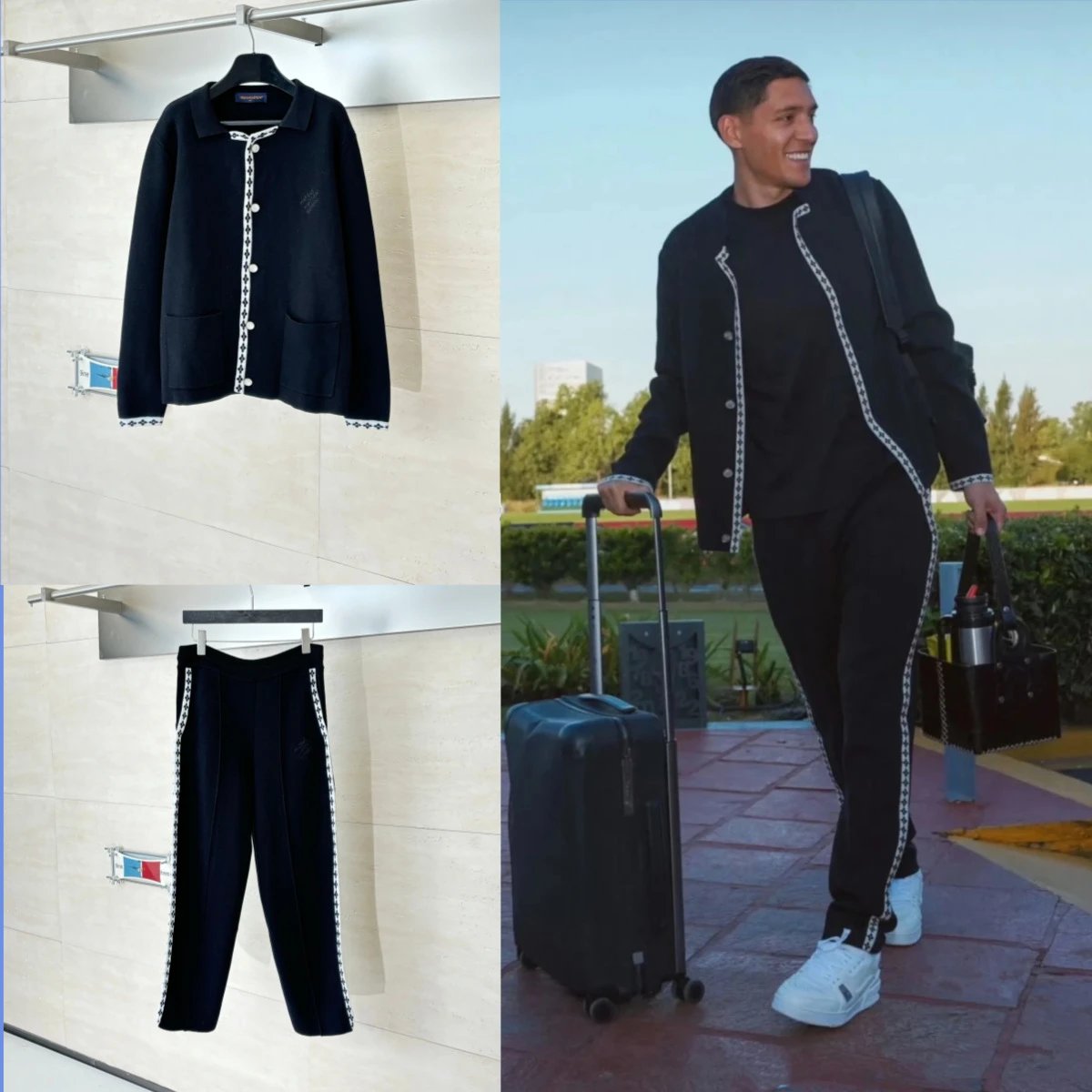Unbranded Contrast-trim knit cardigan and trousers image 2