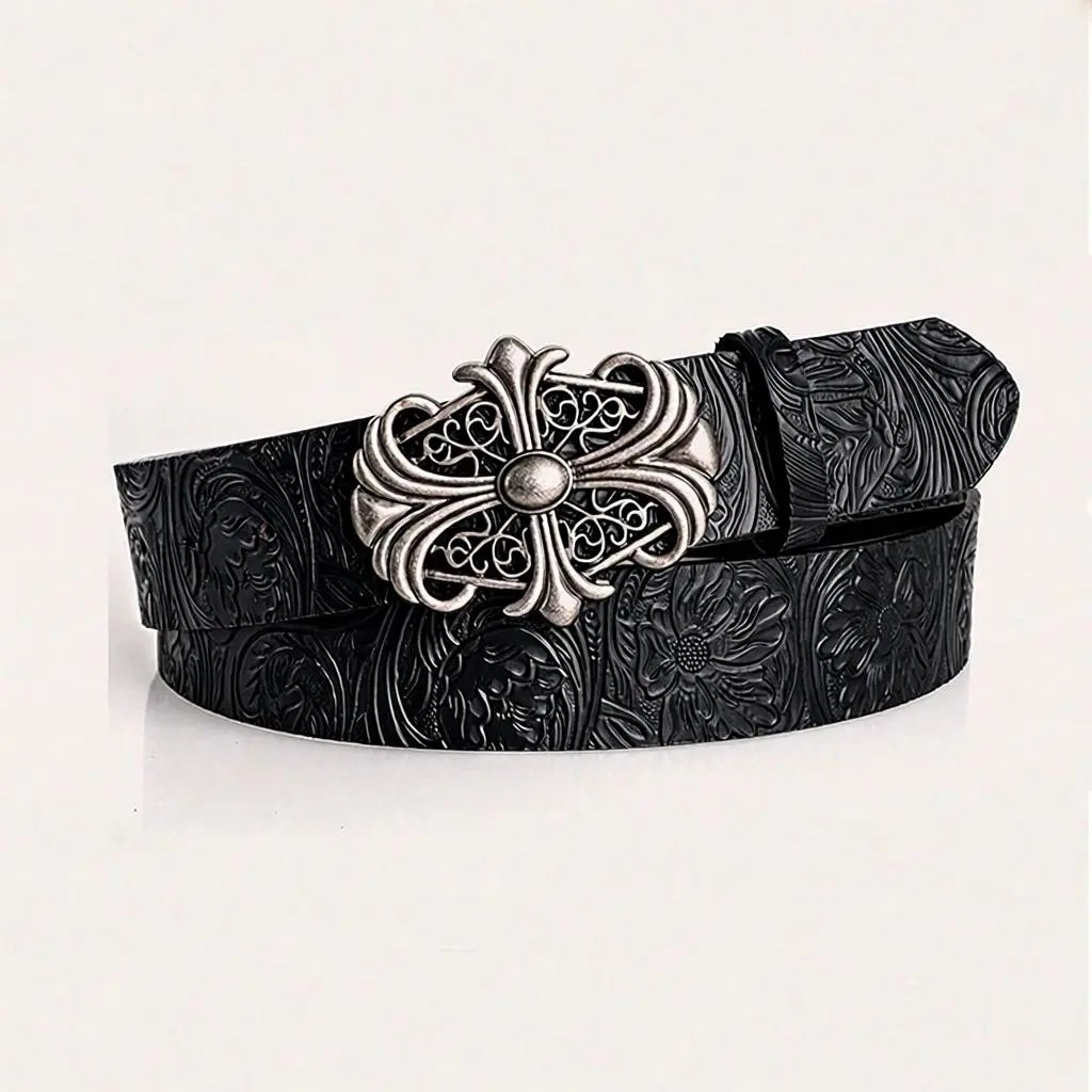 Unbranded Belts Embossed Floral Belt with Ornate Cross Buckle product image
