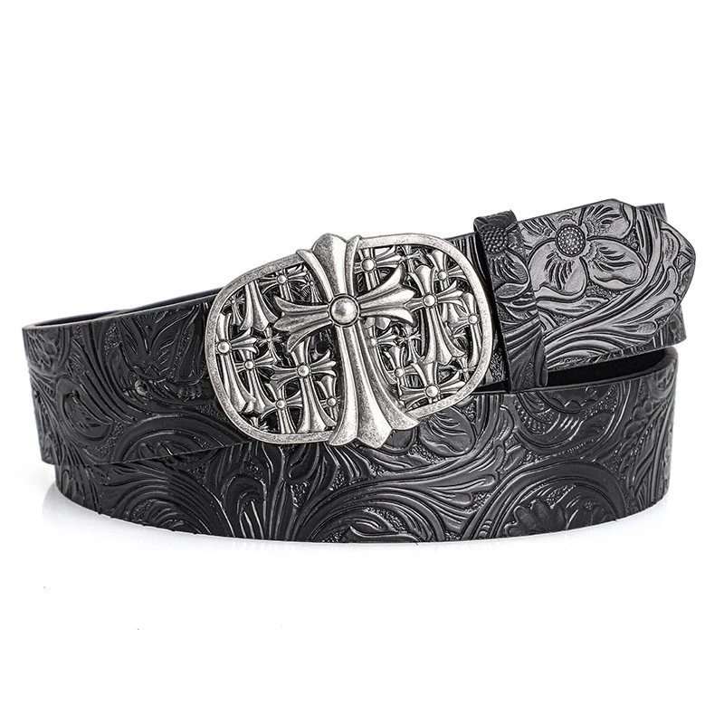 Unbranded Belts Embossed Floral Belt with Ornate Cross Buckle image 5