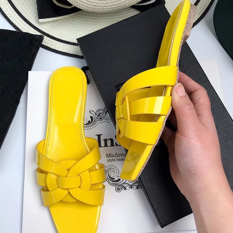 Unbranded Sandals Square-Toe Woven Strap Flat Slides image 3