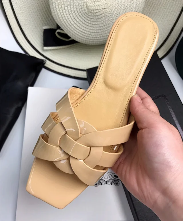Unbranded Sandals Square-Toe Woven Strap Flat Slides product detail image 4