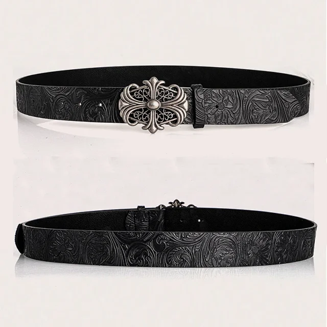 Unbranded Belts Embossed Floral Belt with Ornate Cross Buckle product detail image 2