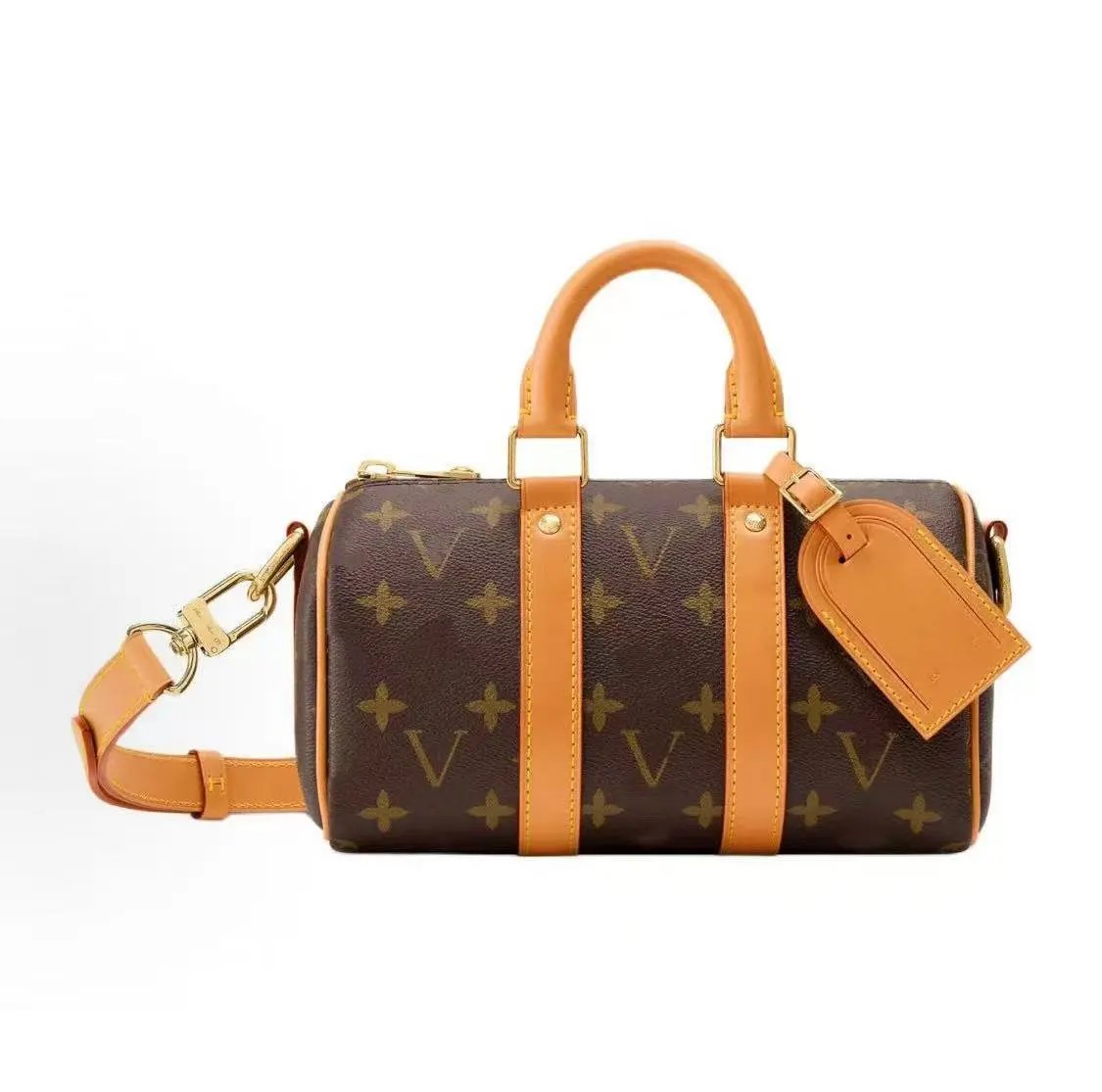 Unbranded Shoulder Bags Mini duffel bag with monogram print and detachable strap — M 12733 Yellow silver hardware (high goods)
