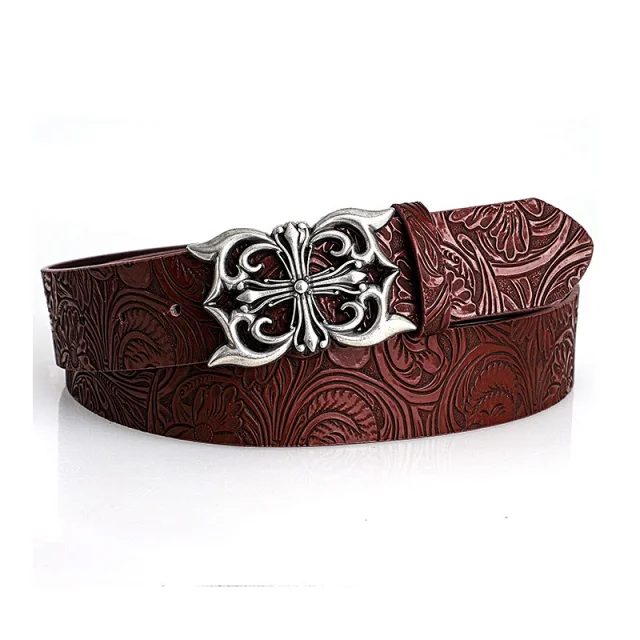 Unbranded Belts Embossed Floral Belt with Ornate Cross Buckle product detail image 4