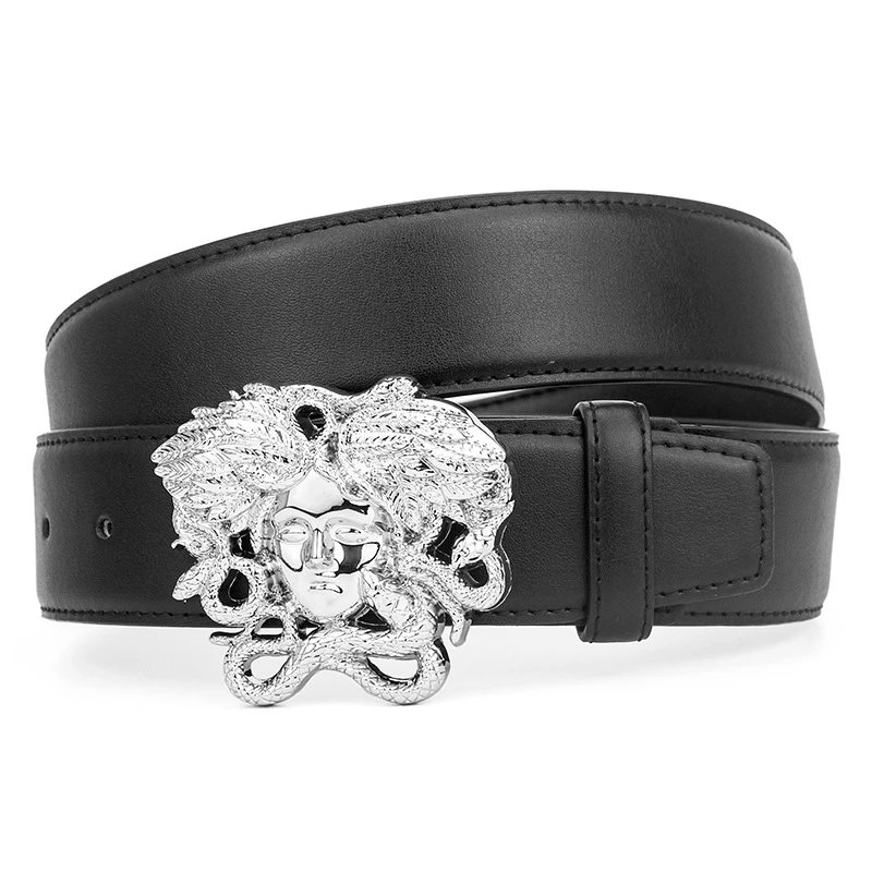 ZUER Belts Snake-haired face buckle — Serpent Hair Silver Black