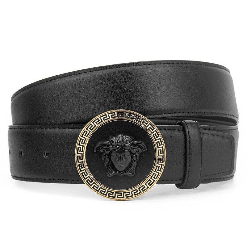 ZUER Belts Snake-haired face buckle — Great Wall Gold Black