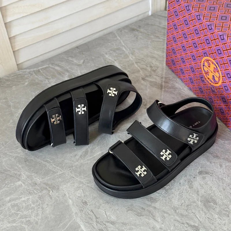 Tory Burch Sandals Kira platform with logo-embellished adjustable straps — Black