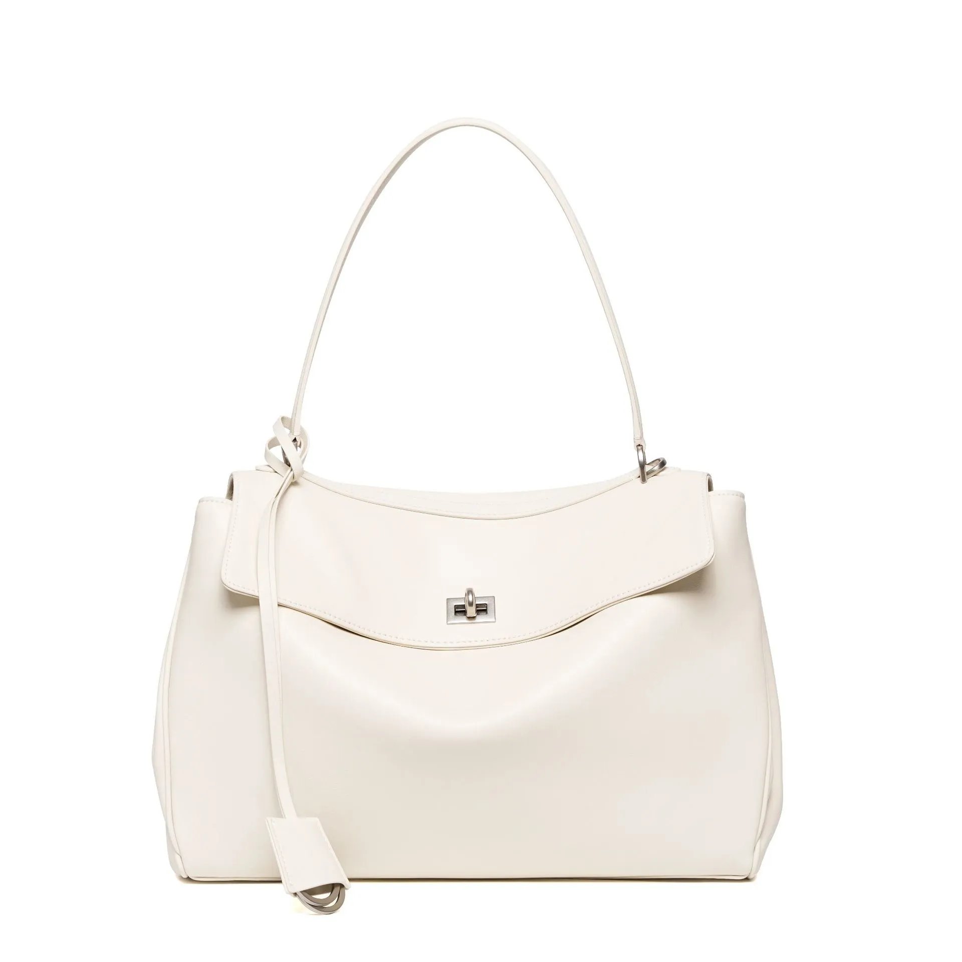 Unbranded Handbags Top-handle handbag with flap and turn-lock closure — White large silver buckle (high-grade cowhide)