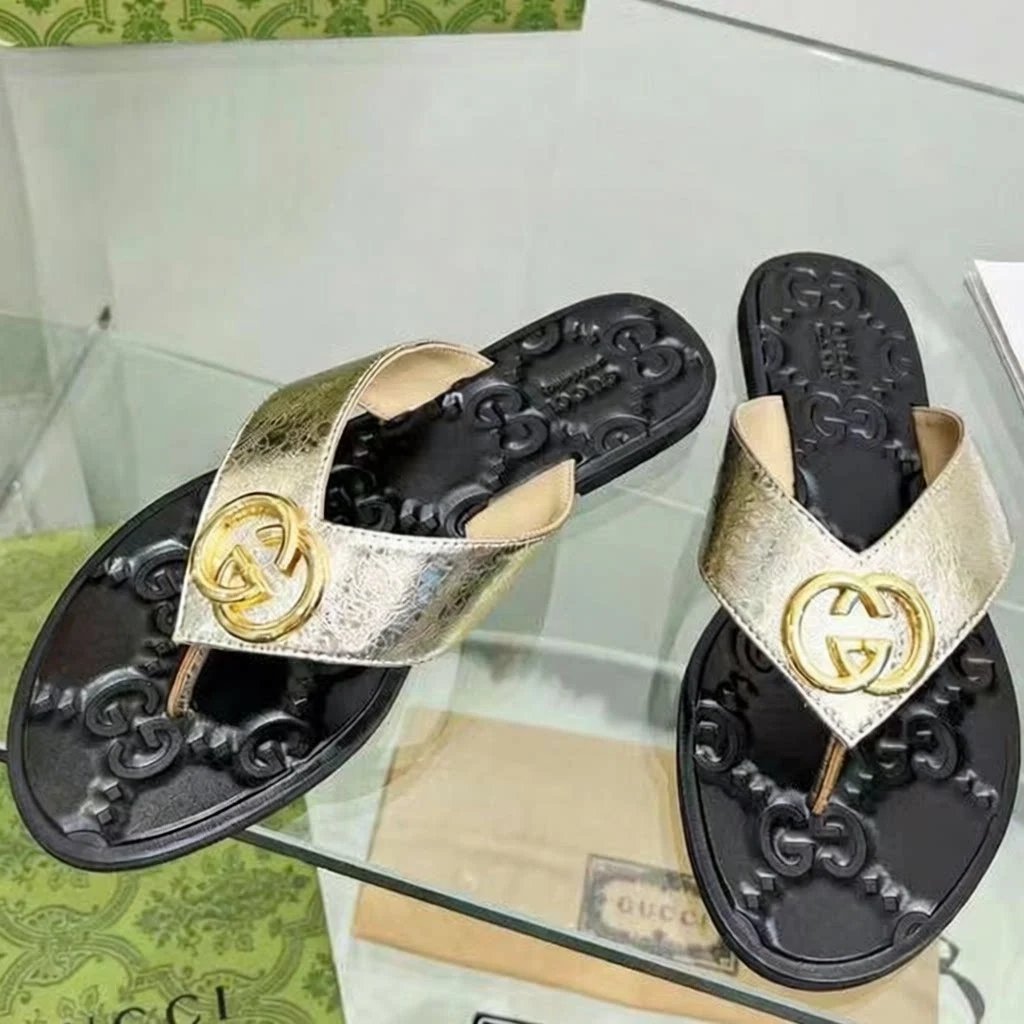 Gucci Sandals Flat thong with Double G hardware — 810-1 Golden