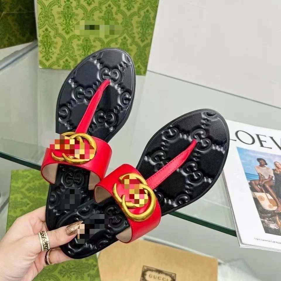 Gucci Sandals Flat thong with Double G hardware — 810 Red