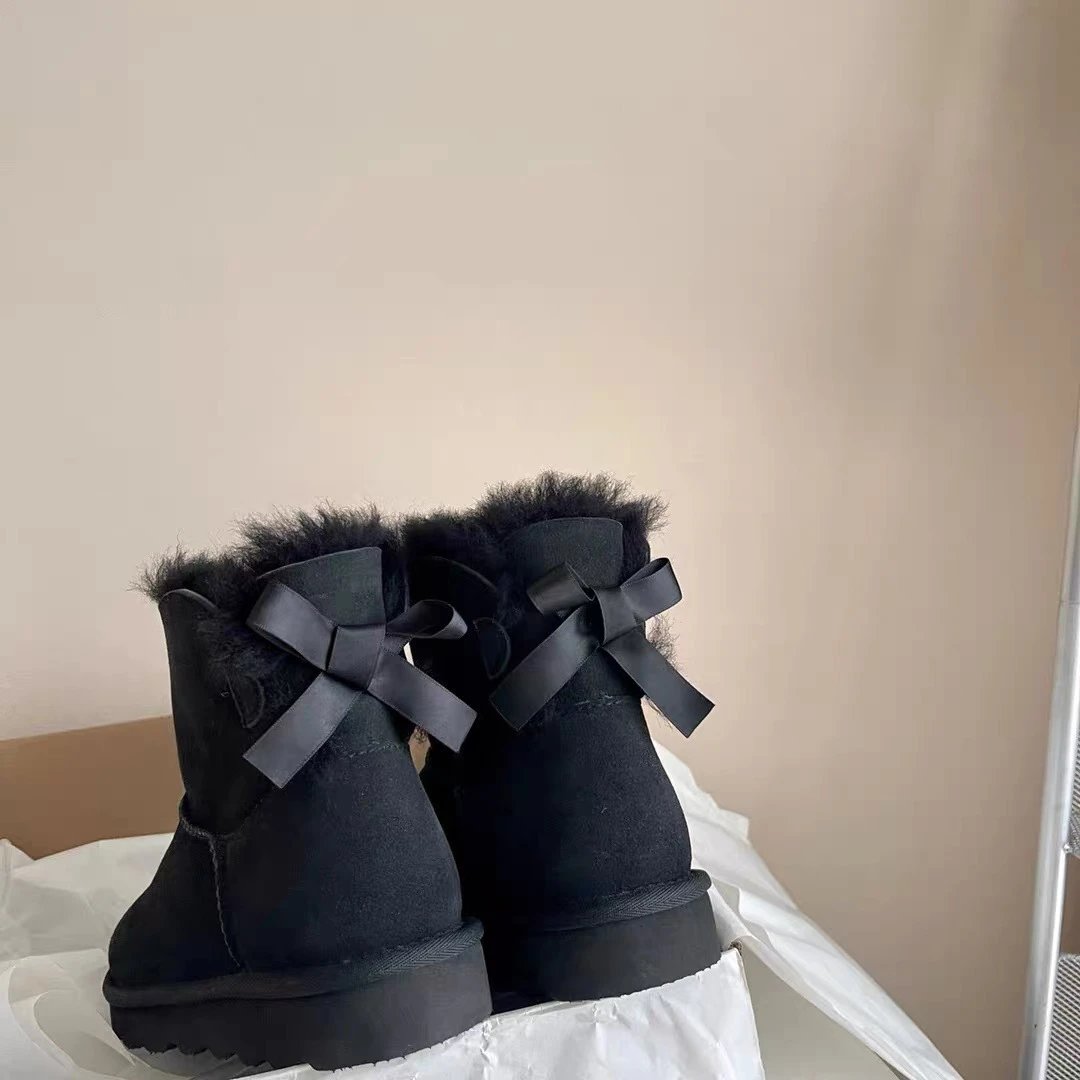 Unbranded Boots Faux-Fur Trim Bow Ankle Snow image 2