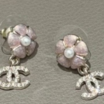 Chanel Jewelry Rhinestone Double C Floral Drop Earrings image 4