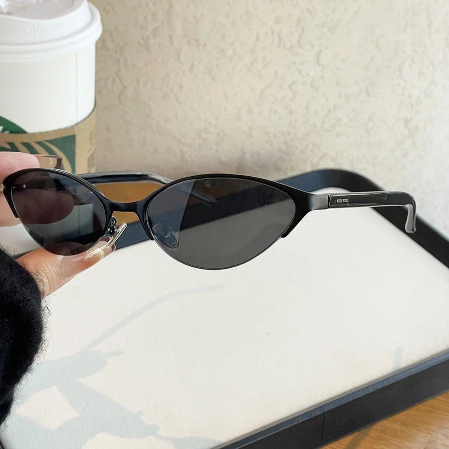 Unbranded Eyewear Narrow Cat-Eye Sunglasses — Black frame, black-gray lenses
