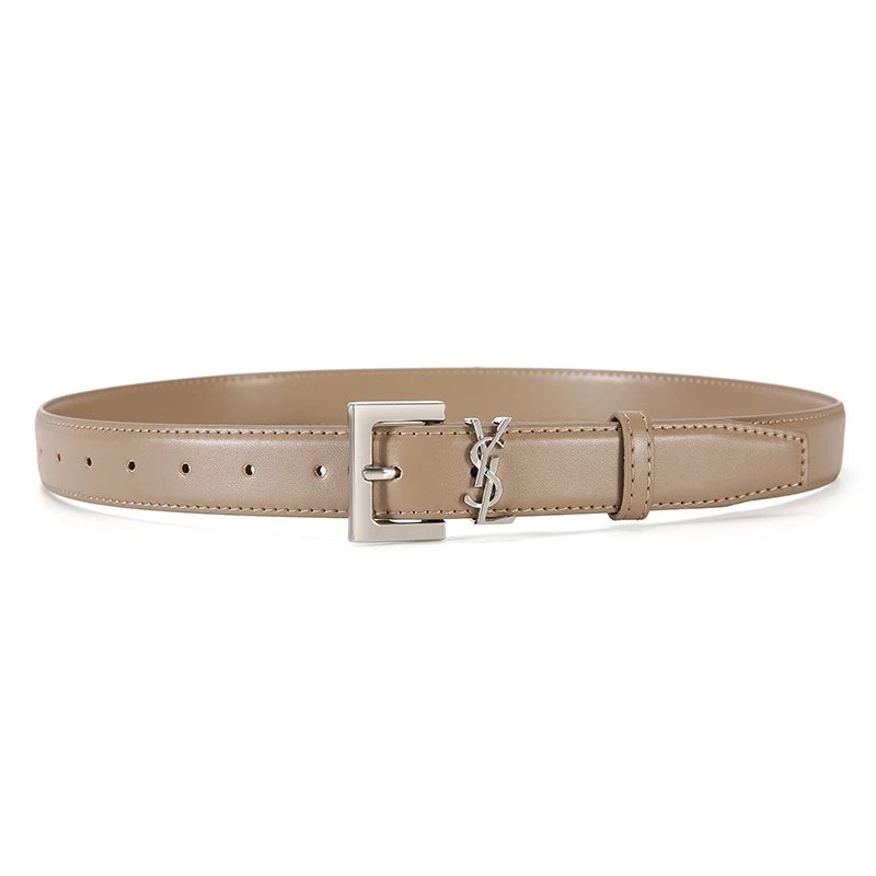 Saint Laurent Belts YSL monogram buckle — Beige-silver buckle