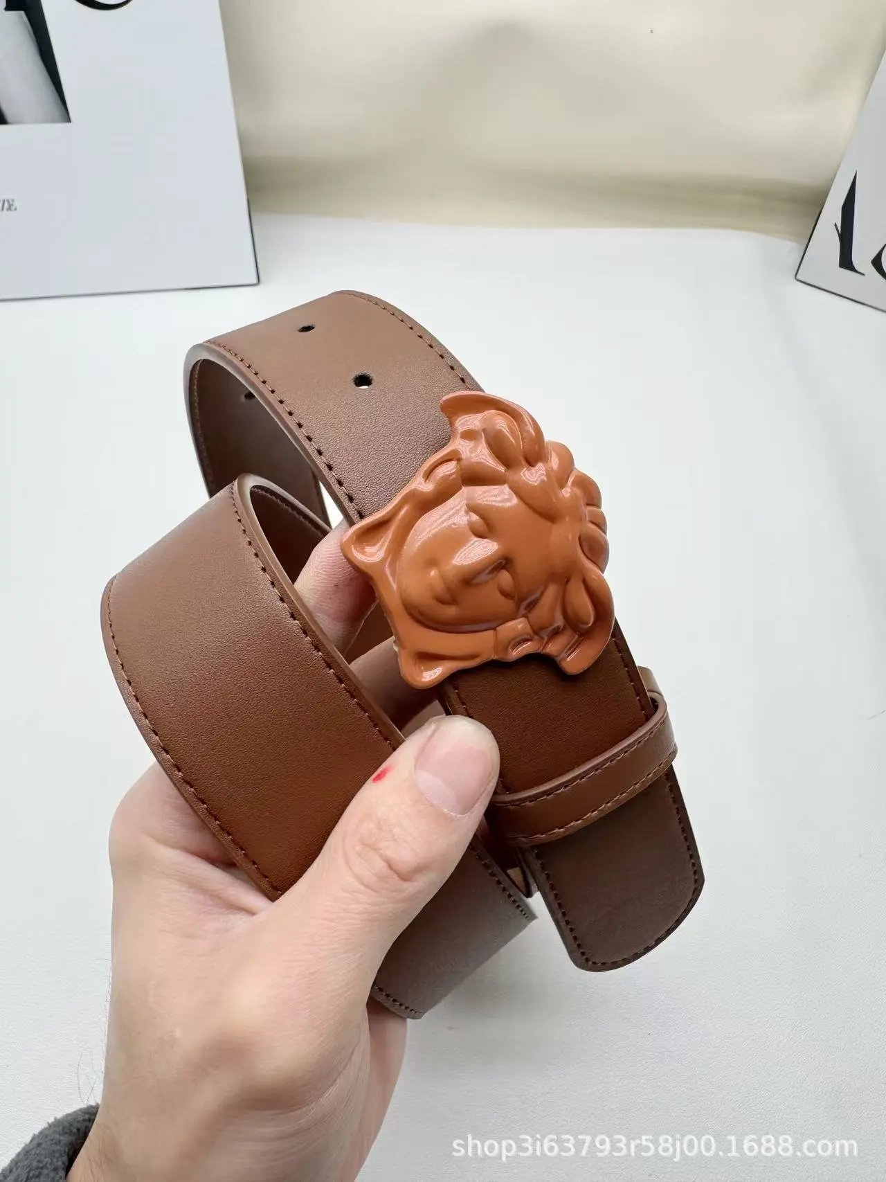 Unbranded Belts Medusa-head buckle — Brown buckle brown belt