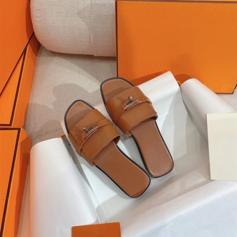 Unbranded Sandals Flat slide with metal buckle detail — Brown