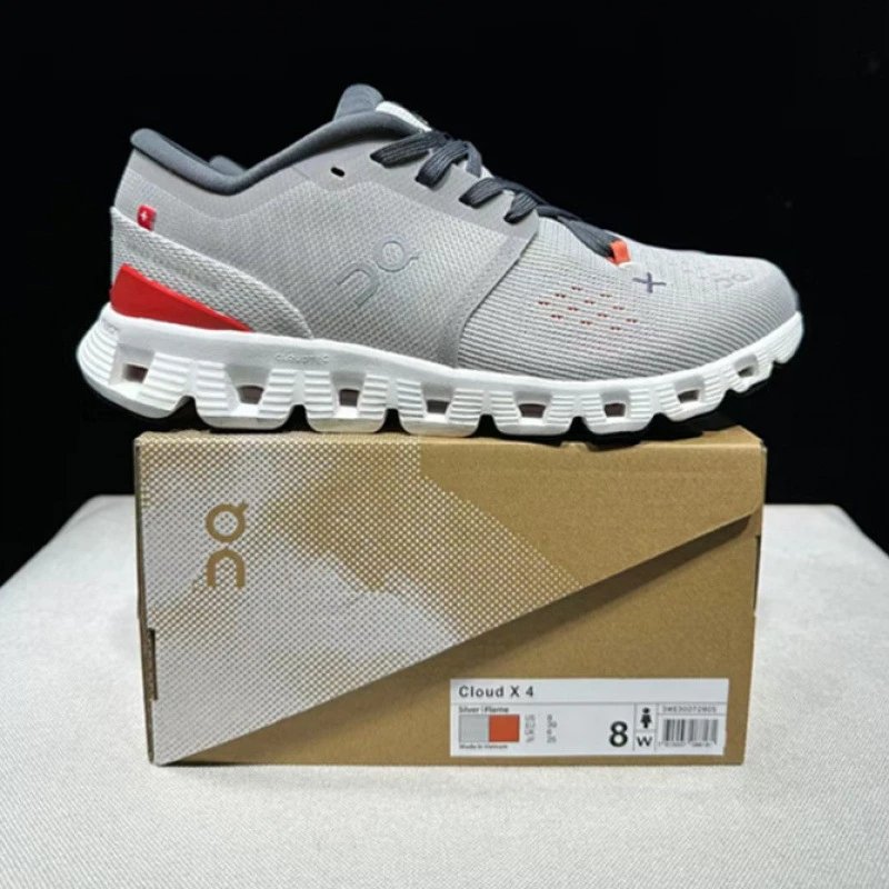 On Sneakers Cloud X 4 low-top running — SILVER/ORANGE