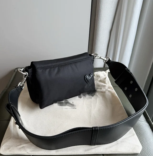 AMI Paris Crossbody Bags Nylon bag with heart patch and wide adjustable strap product detail image 16