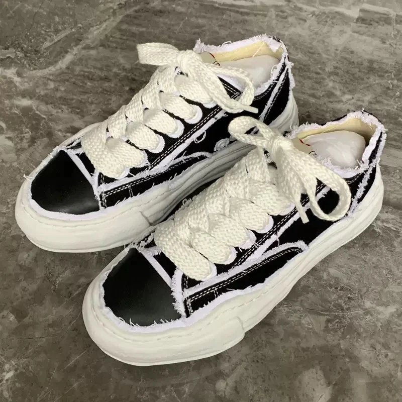 Unbranded Sneakers Low-top distressed canvas with thick soles image 3