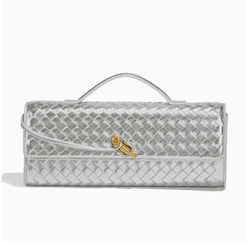 Unbranded Crossbody Bags Woven top-handle flap bag with gold-tone turn-lock — Silver