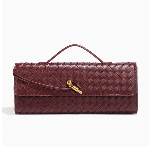 Unbranded Crossbody Bags Woven top-handle flap bag with gold-tone turn-lock — Wine red